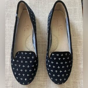 Nautical Anchor Patterned Navy Blue Loafers -size 6.5